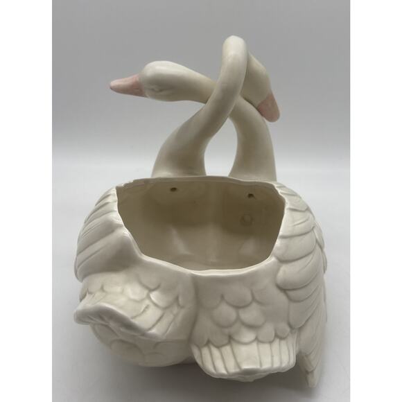 Vintage Fitz and Floyd Elegant White Double Swan Ceramic Vase Planter - Picture 5 of 8